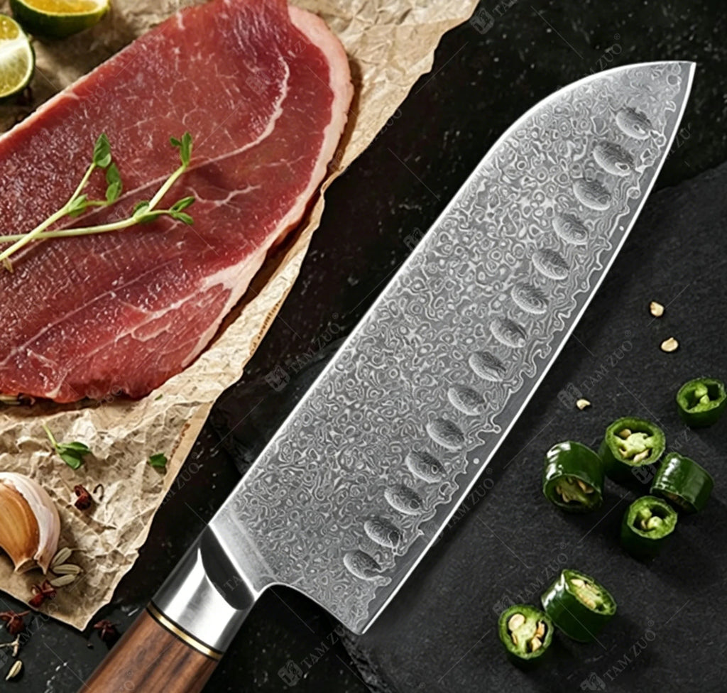 TAMZUO 67-Layer Damascus Steel Santoku Chef Knife Set Damascus Chef Knife Axl