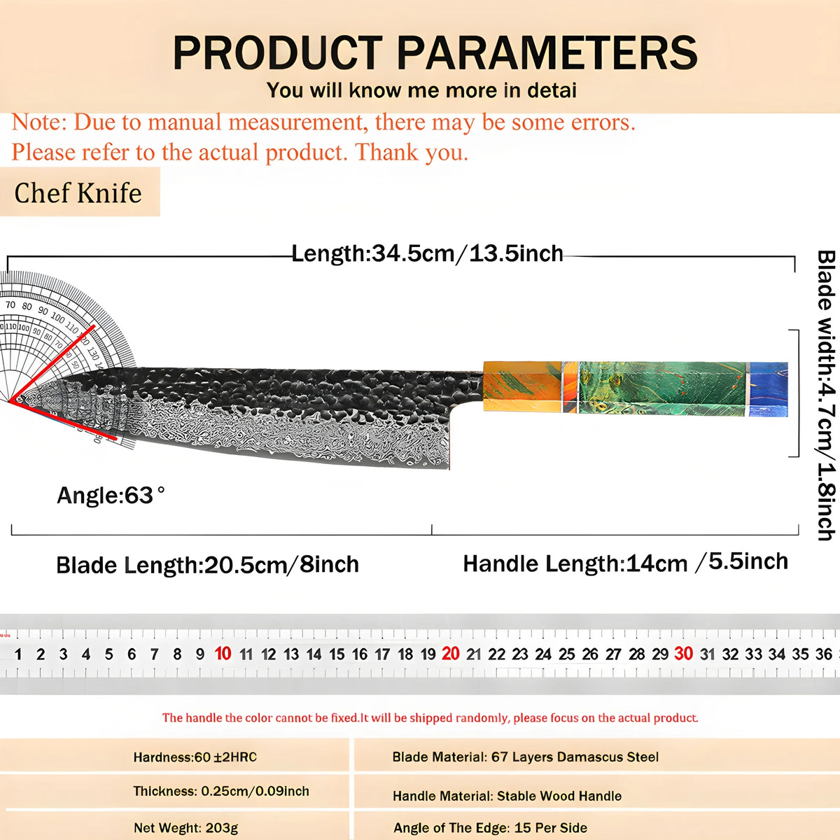 67-Layer Damascus Steel Chef Knife – Sharp Kitchen Knife Damascus Chef Knife Axl