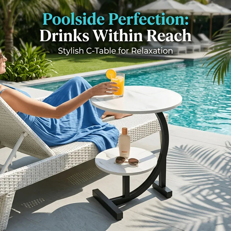 Round Double-Tier Metal Side Table – Indoor & Outdoor End Table Metal Side Table Axl