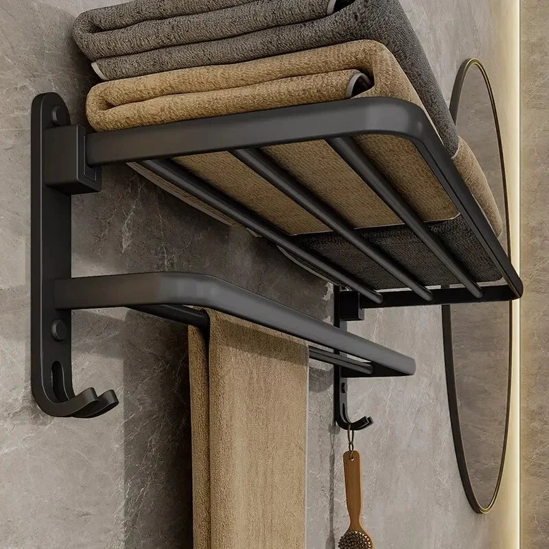Matte Black Foldable Aluminum Towel Rack – 50cm Wall Mount Wall Towel Rack Axl