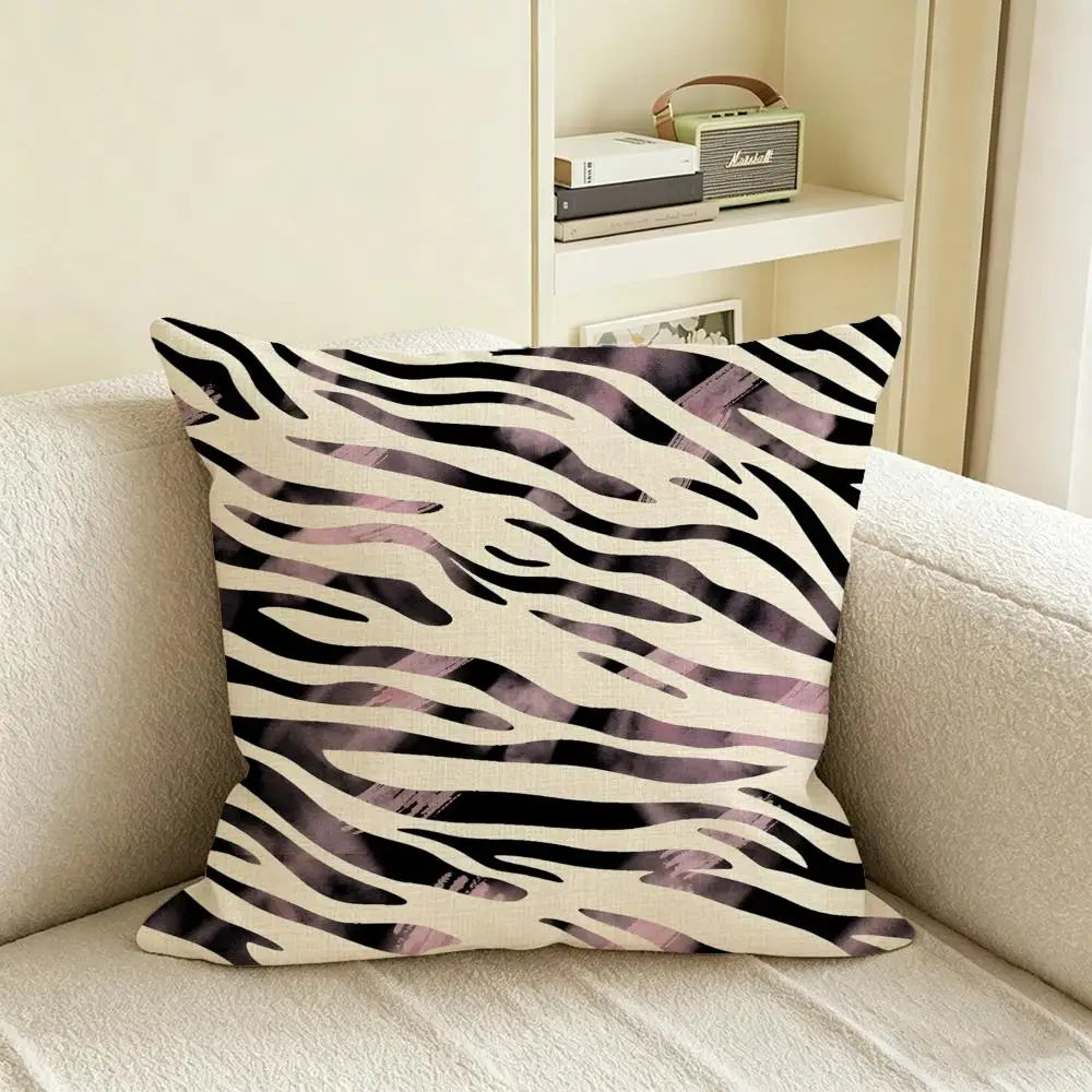 Zebra Print Linen Cushion Cover | Black & White Pillow Case Decorative Cushion Cover Axl White2 60X60cm