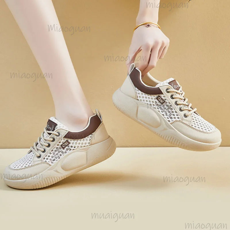 Women's Platform Mesh Sneakers – Breathable Lace-Up Casual Shoes Platform Sneakers Axl