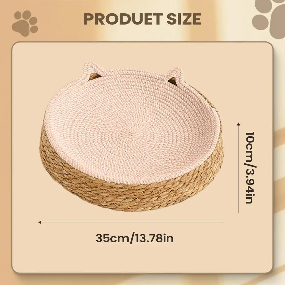Circle Cat Scratcher Woven Nest Bed | Cotton Rope Kitten Ear Cat Scratcher Bed Axl Pink