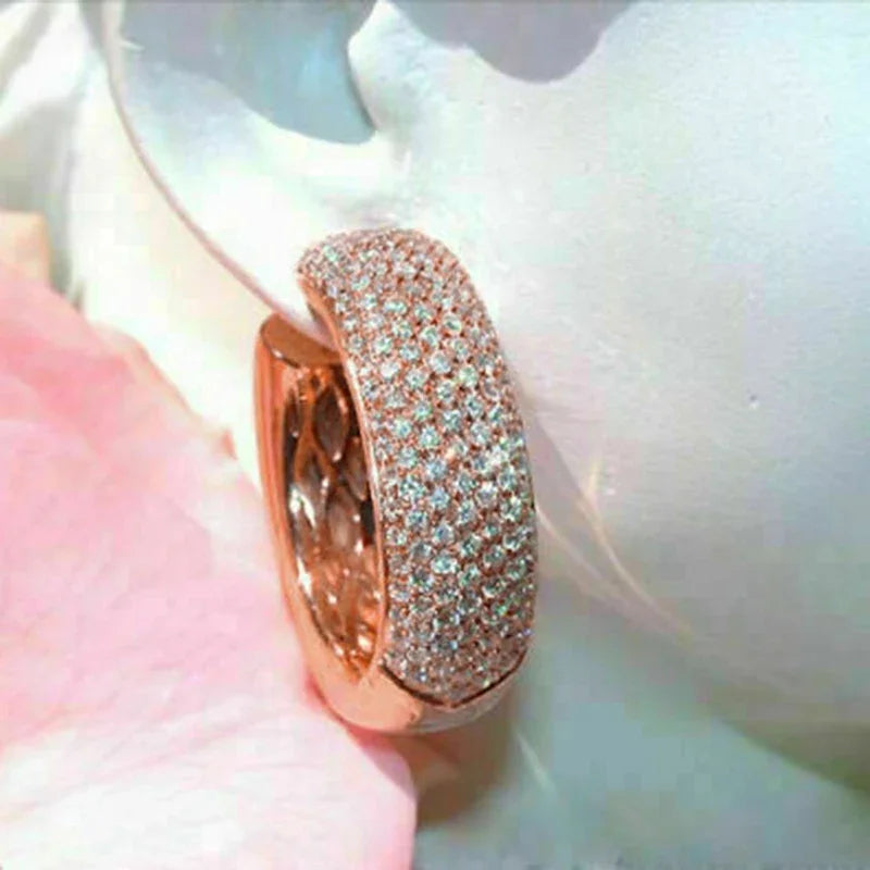Huitan Rose Gold Hoop Earrings – Micro Pavé Cubic Zirconia Hoop Earrings Axl