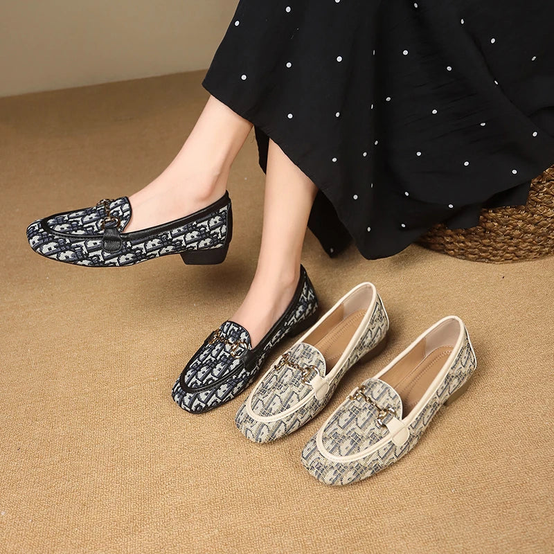 Women's Monogram Bow Loafers – Jacquard Slip-On Dress Shoes Slip-On Loafers Axl