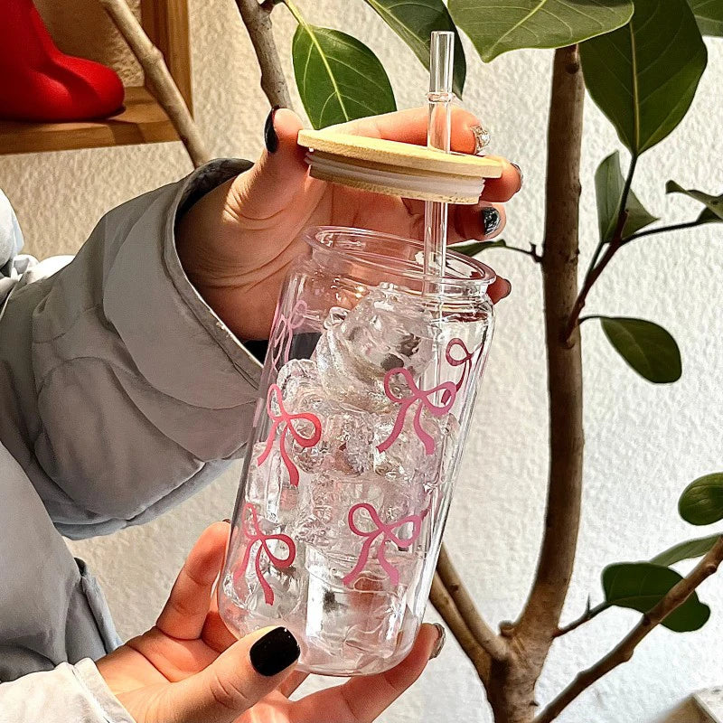 500ml Bow Plastic Water Bottle with Lid & Straw | Jar Cup Plastic Water Bottle Axl