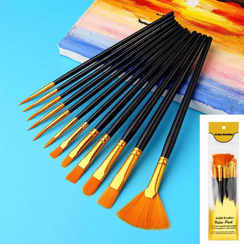 12-Piece Nylon Flat Paint Brushes – Watercolor, Oil & Acrylic Paint Brush Set Axl A5