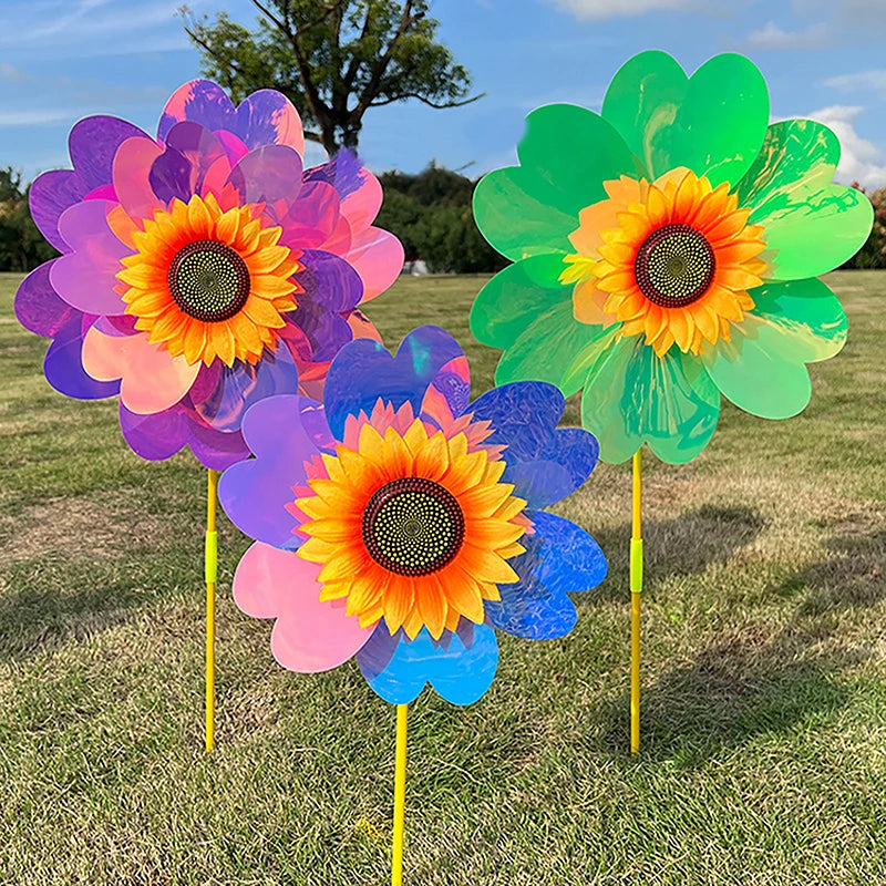 Double Layered Sunflower Wind Spinner – Garden Lawn Stake Garden Wind Spinner Axl