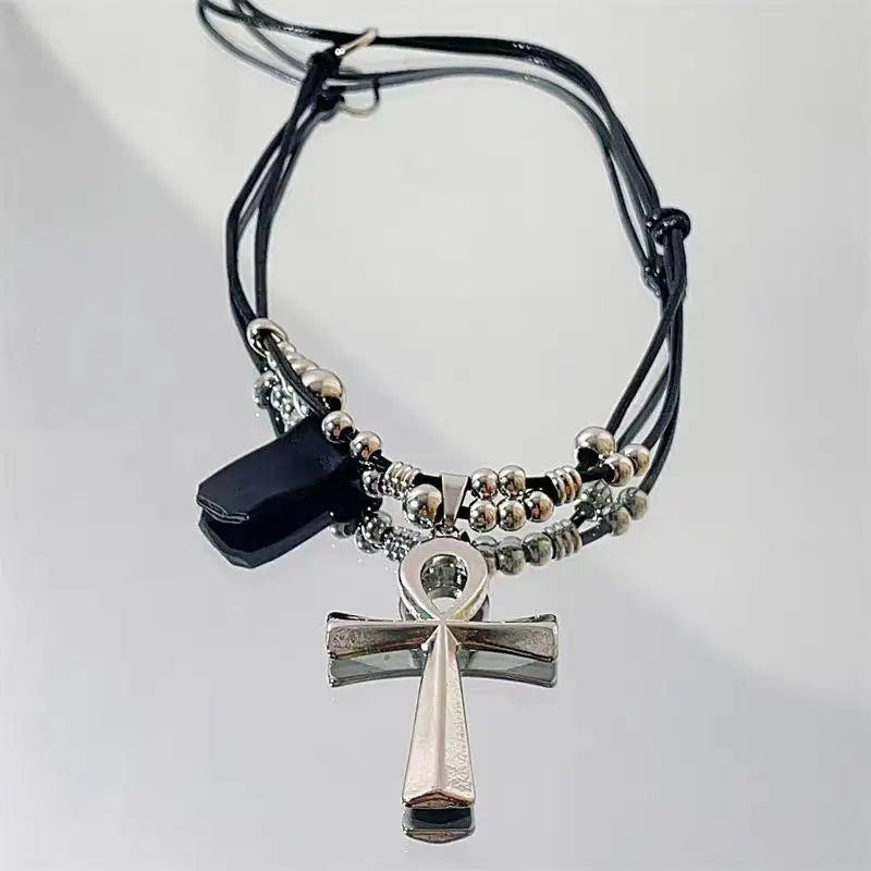Y2K Retro Metal Cross Pendant Necklace – Gothic Punk Chain Cross Pendant Necklace Axl onesize