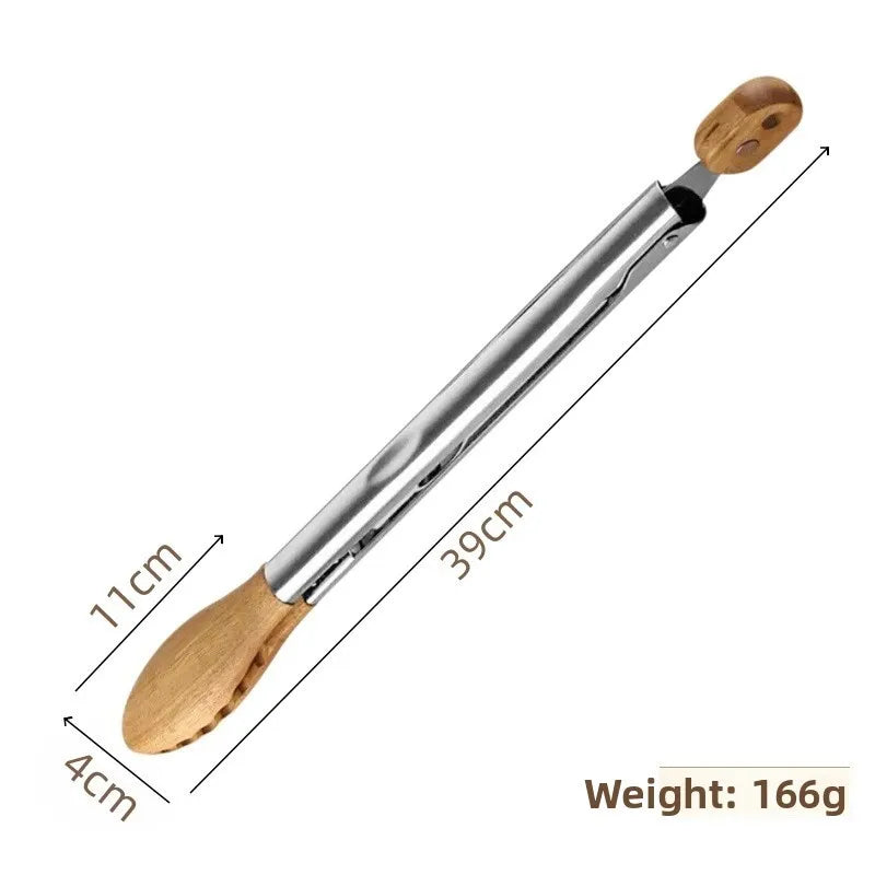 Walnut Wood Handle Stainless Steel Food Tongs | BBQ & Kitchen Kitchen Serving Tongs Axl (39cm)Rubber wood fo