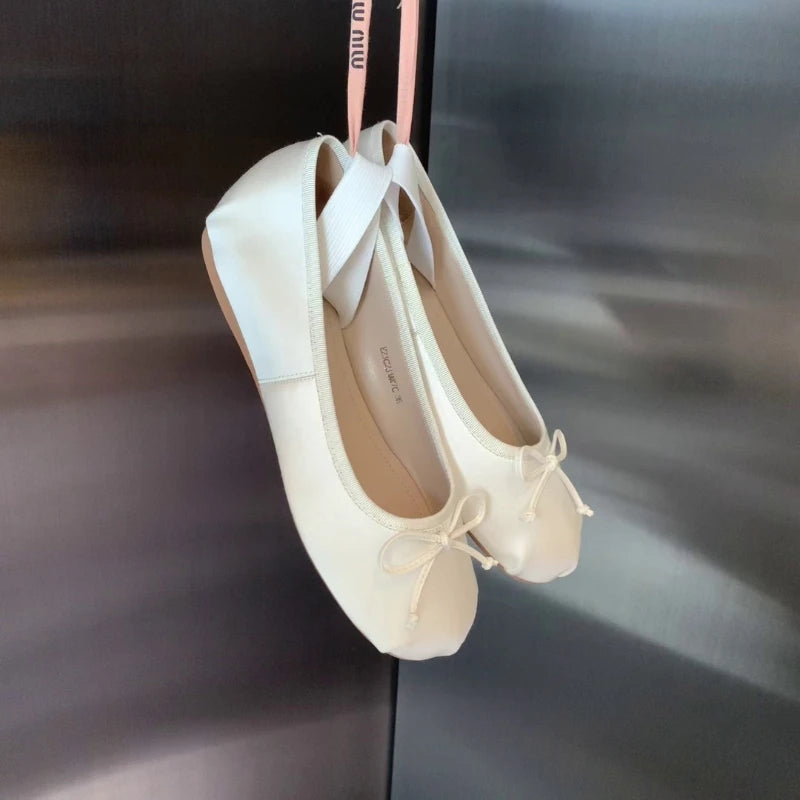 Women's Silk Satin Bow Mary Jane Ballet Flats – Plus Size Mary Jane Flats Axl
