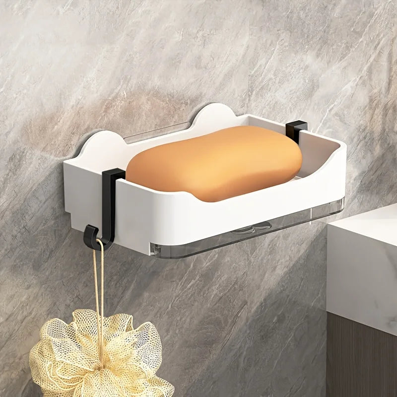 Wall-Mounted No-Drill Soap Dish Holder – Double Layer Drainer Soap Dish Holder Axl White