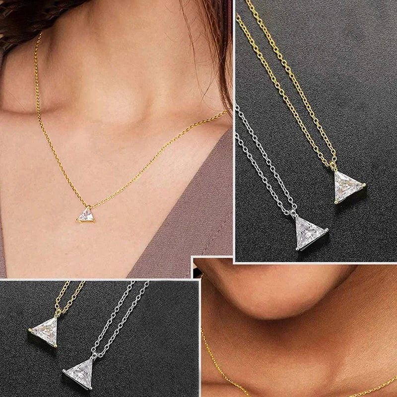Huitan Triangular Cubic Zirconia Pendant Necklace | Gold & Silver Pendant Necklace Axl