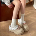 Women's Bow Wedge Platform Half Slippers – High Heel Mules Wedge Platform Mules Axl Khaki 35