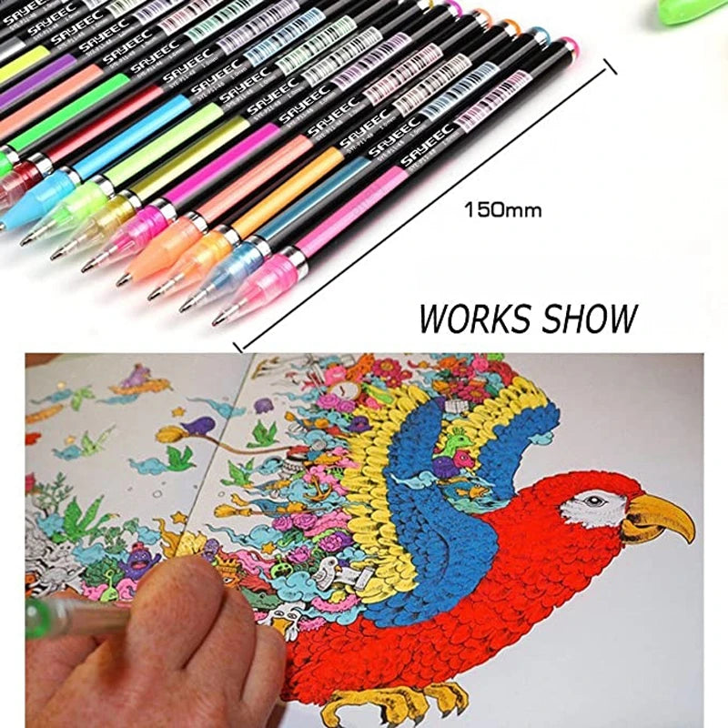 Metallic Glitter Gel Pens 12/18/24 Pc Set with Refills | Art Markers Glitter Gel Pen Set Axl