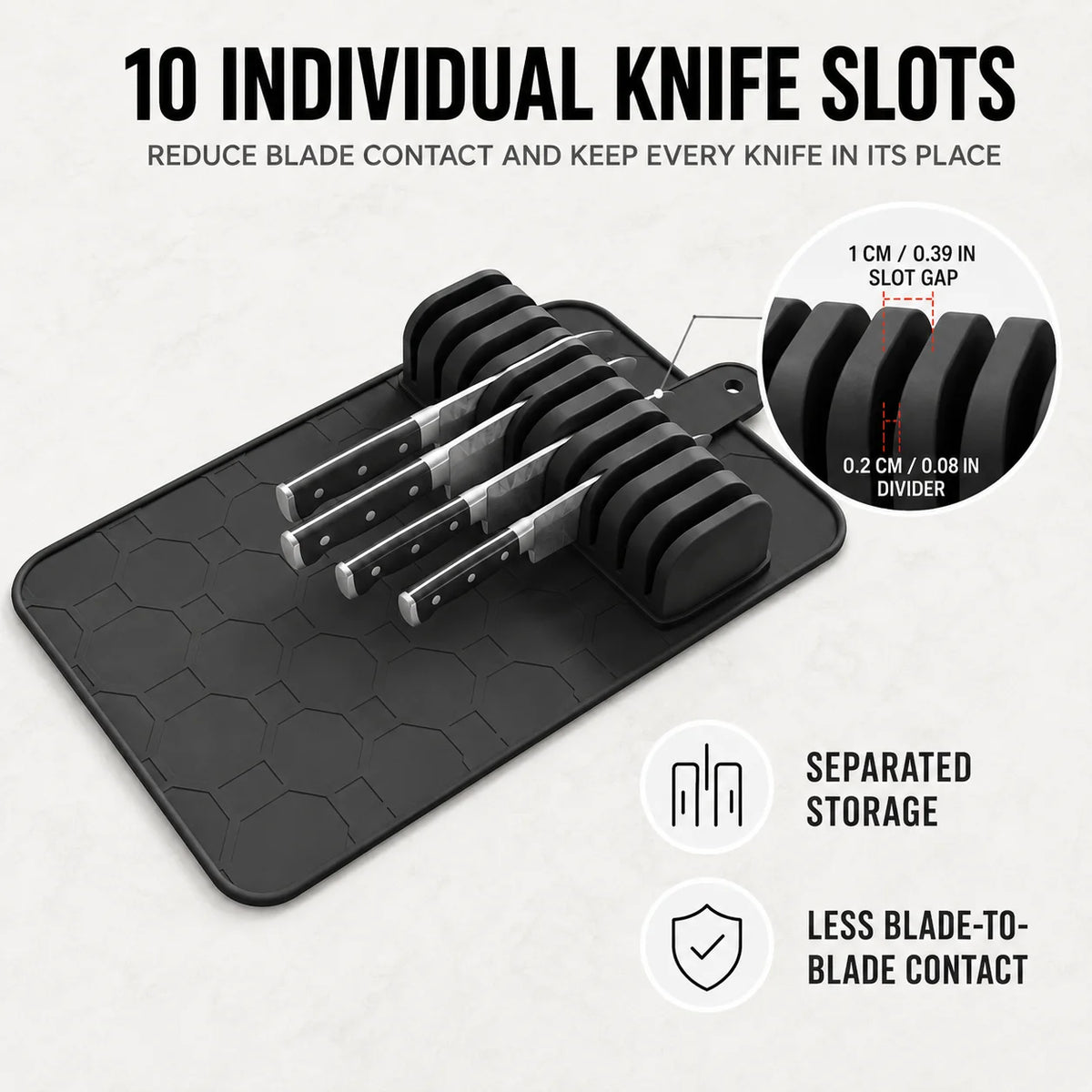 UWHISE 2-in-1 Knife Drying Mat & 10-Slot Knife Holder Knife Storage Organizer Axl
