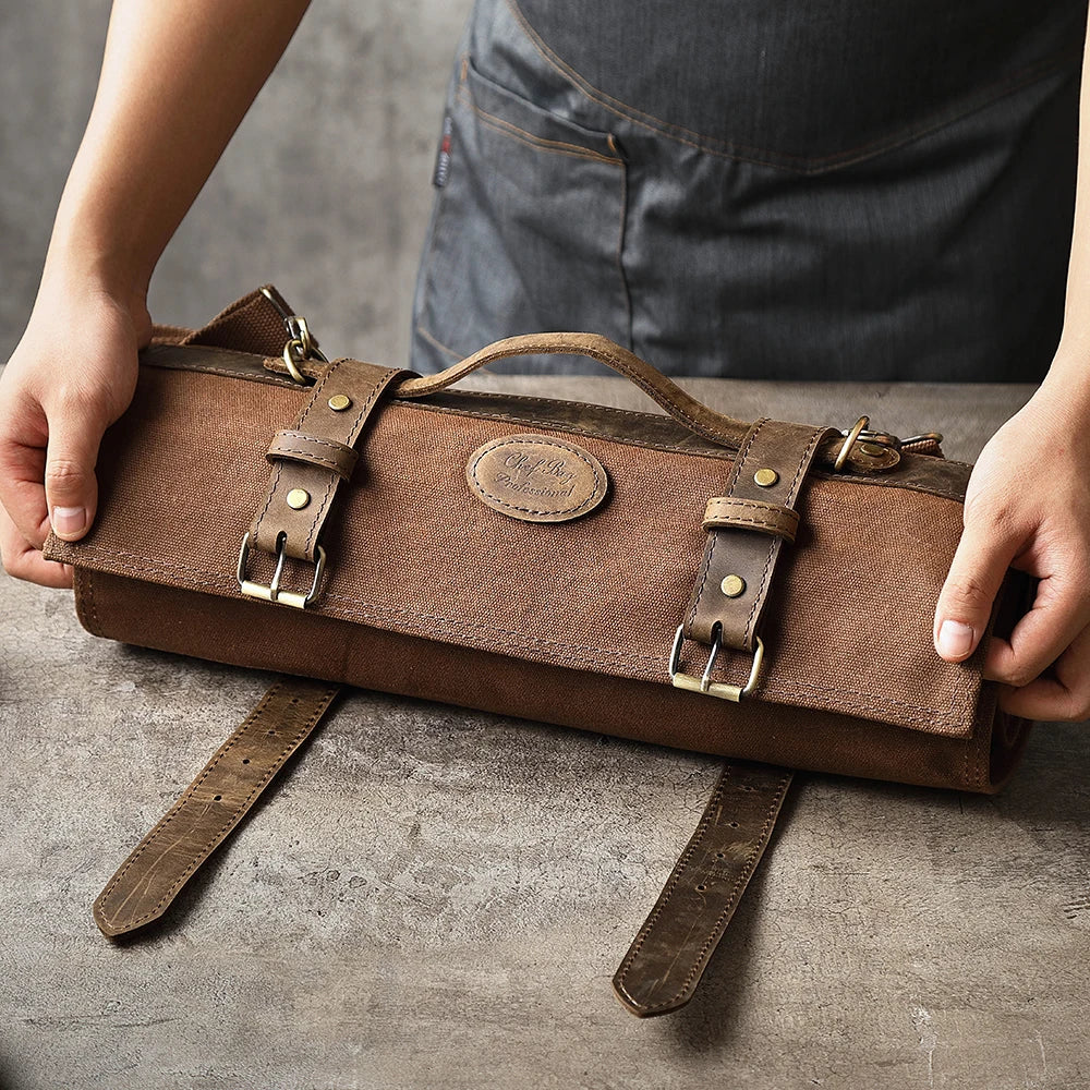 XINZUO 12-Slot Canvas Chef Knife Roll Bag | 2 Zipper Pockets Knife Roll Bag Axl