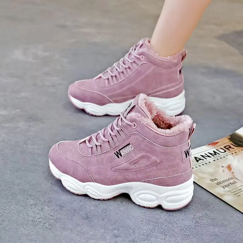 Women's Winter Velvet Snow Boots – Warm Flat Mid-Calf Lace-Up Women's Snow Boots Axl