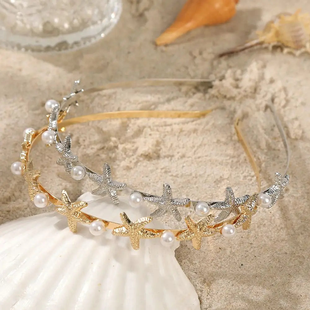 Pearl Starfish Shell Hair Hoop – Gold & Silver Tiara Headband Hair Tiara Headband Axl