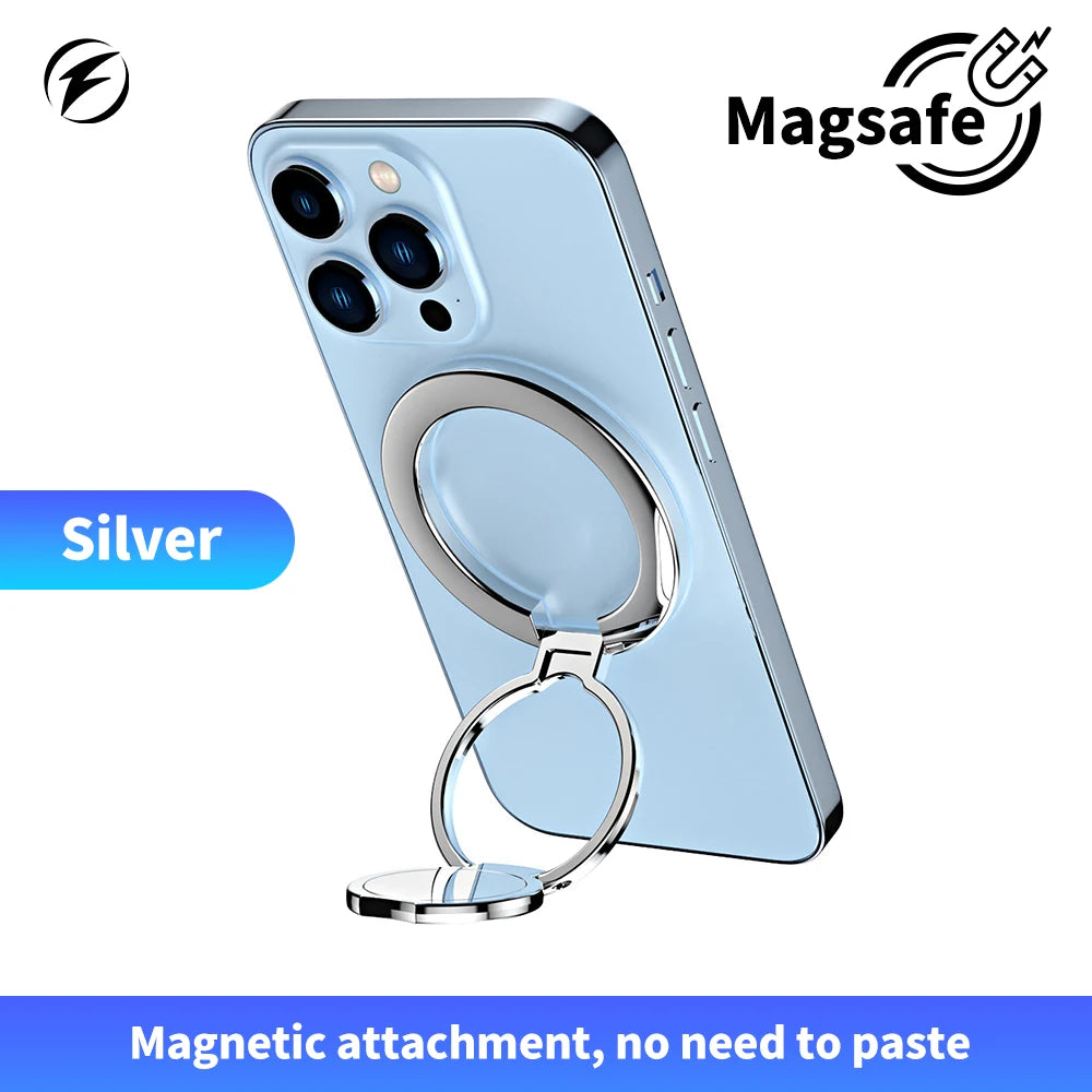 Magnetic Foldable Ring Grip & Stand for MagSafe iPhone Phone Ring Stand Axl Silver