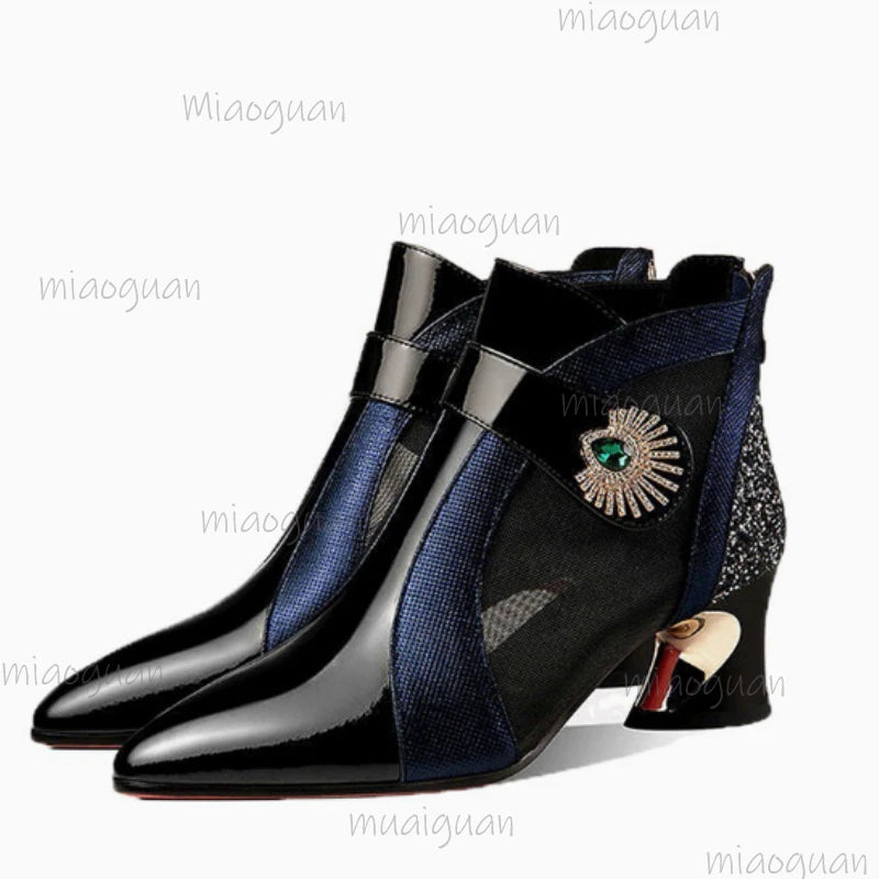 Color Block Rhinestone High Heel Pumps – Pointed Toe Side Zip High Heel Pumps Axl Dark blue 37