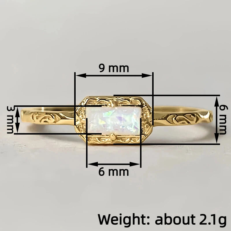 Huitan Vintage Imitation Opal Rectangle Ring | Women's Fashion Fashion Ring Axl