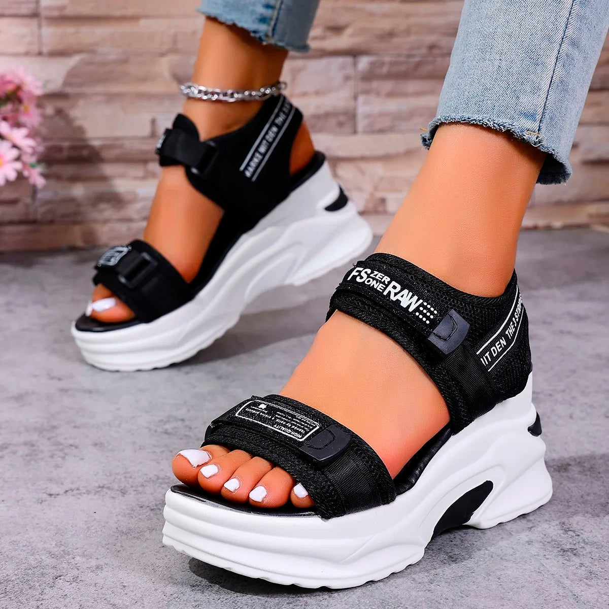 Women's Wedge Sandals – Slip-On Lightweight Beach Shoes Women's Wedge Sandals Axl black 36