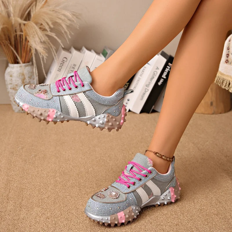 UXST Women's Rhinestone Platform Sneakers – Vulcanized Casual Platform Sneakers Axl