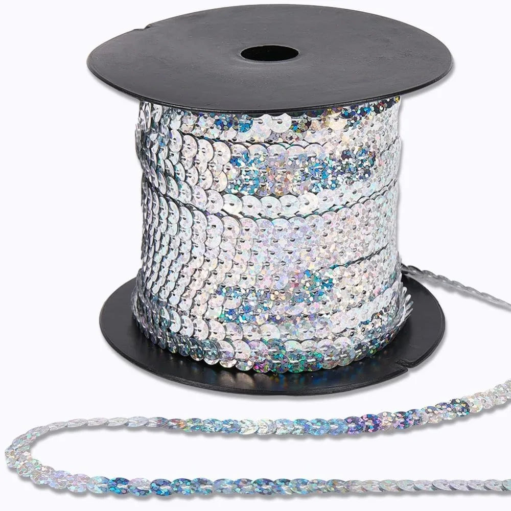Light Grey Sequin Ribbon Trim 6mm 100 Yards – Sparkle Decor Sequin Ribbon Trim Axl