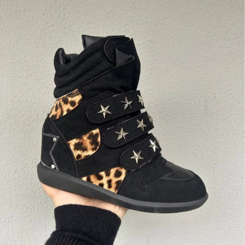 Women's Genuine Leather Leopard Ankle Boots | Wedge Platform Wedge Ankle Boots Axl