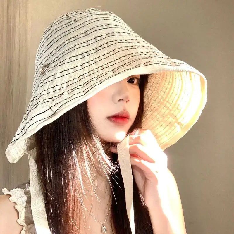 Women's Wide Brim Foldable Sun Hat – Ribbon Fisherman Hat Women's Sun Hat Axl