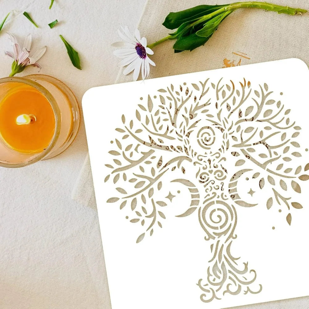 Tree of Life Stencil 11.8" – Reusable PET Moon Star DIY Art DIY Art Stencil Axl