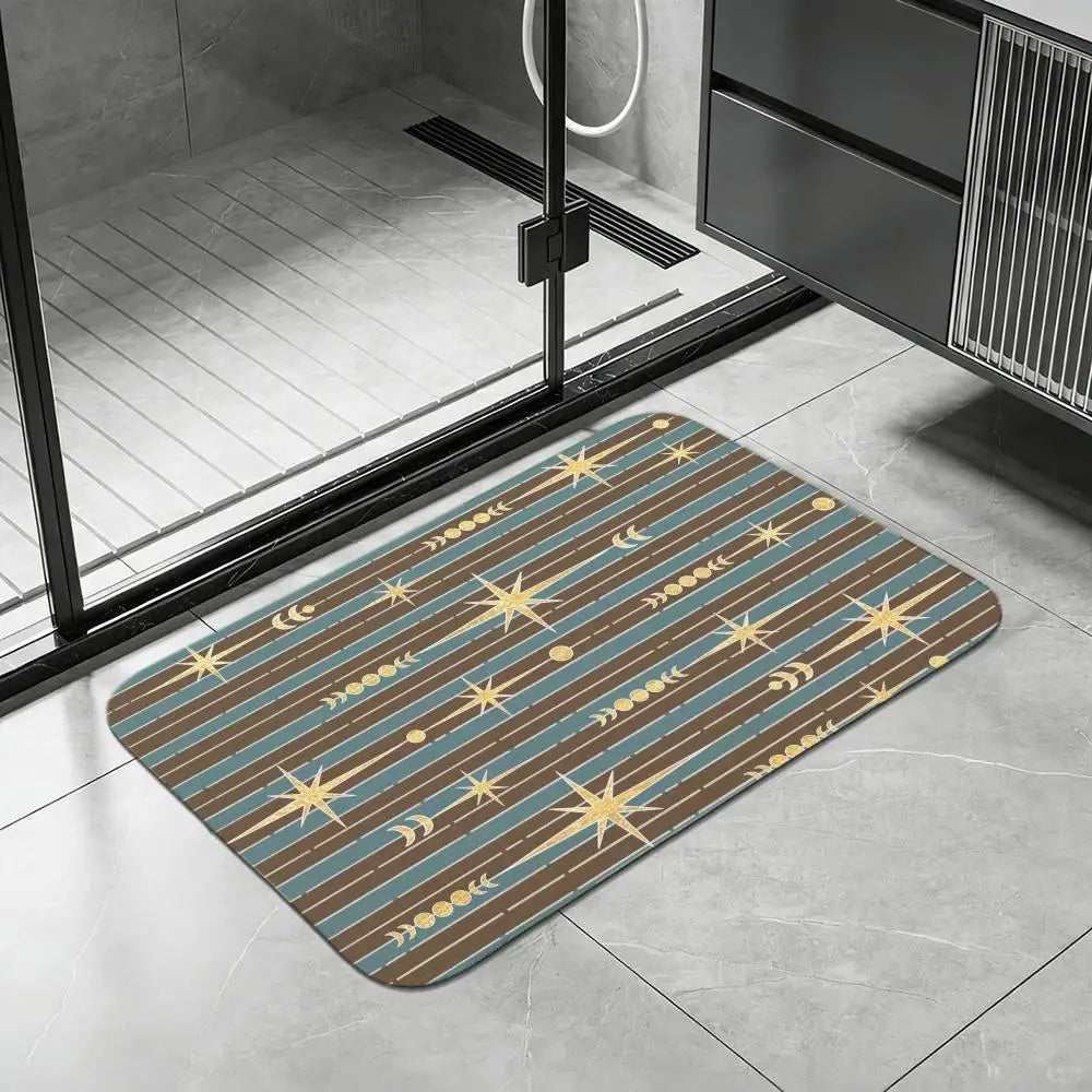 Mid Century Starburst Diatomite Bath Mat – Quick Dry & Non-Slip Diatomite Bath Mat Axl White2 50x80cm
