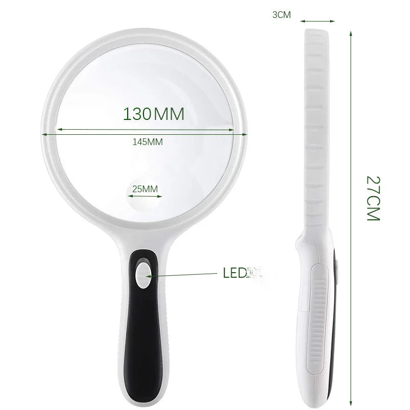 145mm 10X LED Handheld Magnifier – Large Lens & 4 LED Lights LED Handheld Magnifier Axl 145mm
