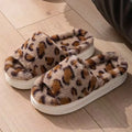 Leopard Plush Winter Slippers – Non-Slip Cozy House Shoes Plush House Slippers Axl Khaki 36-37