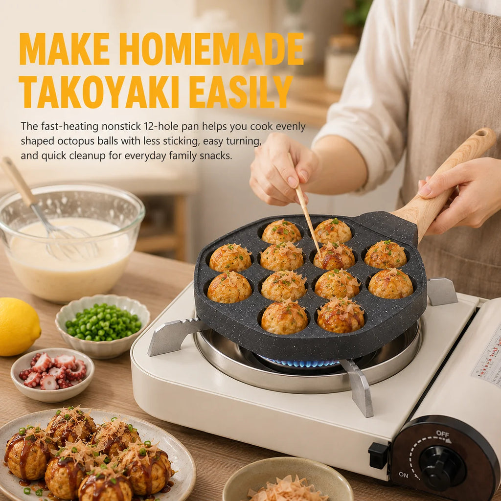 Nonstick Takoyaki Pan 12 Holes – Octopus Ball & Puff Maker Takoyaki Grill Pan Axl