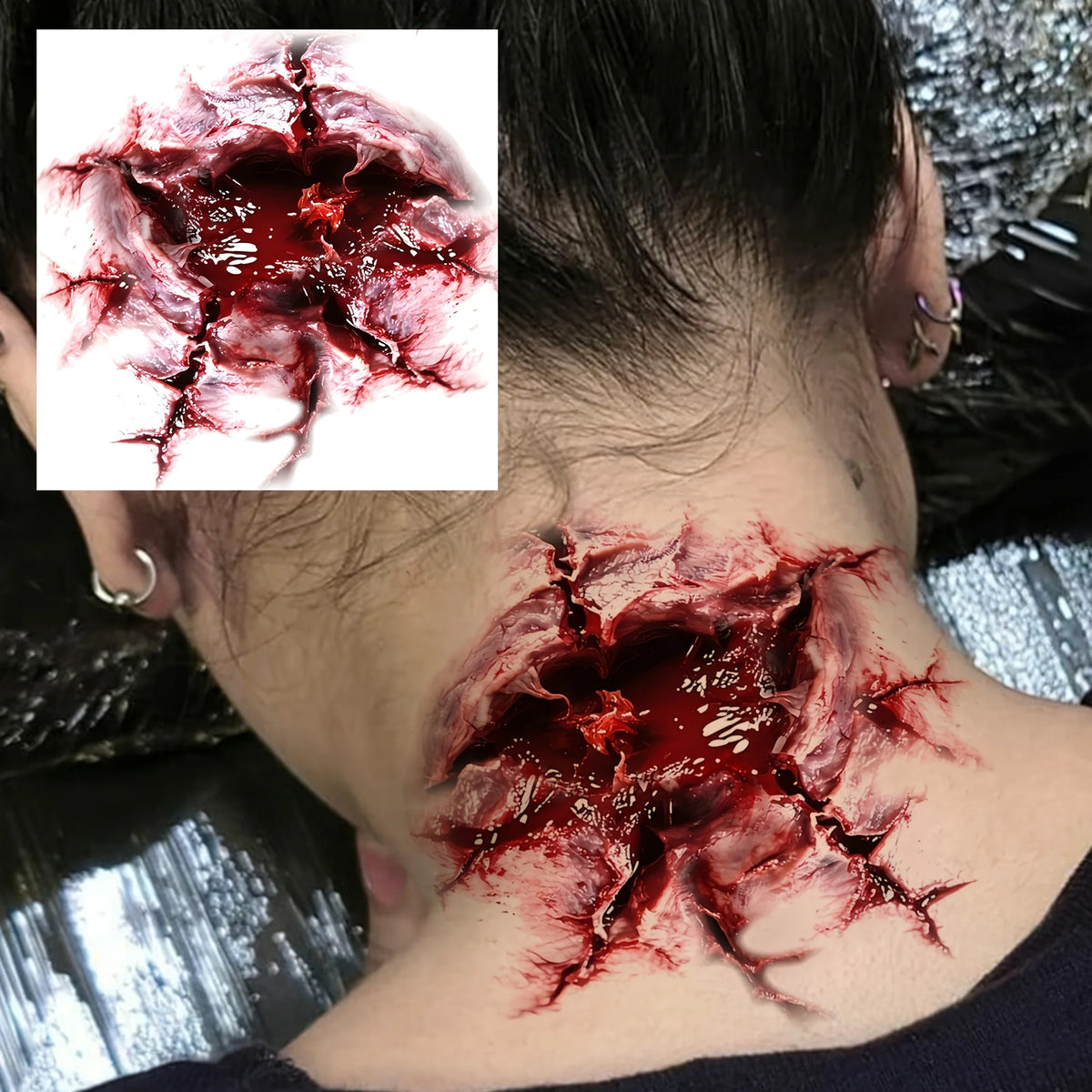10 Fake Wound Temporary Tattoo Stickers – Halloween Body Art Temporary Tattoo Stickers Axl