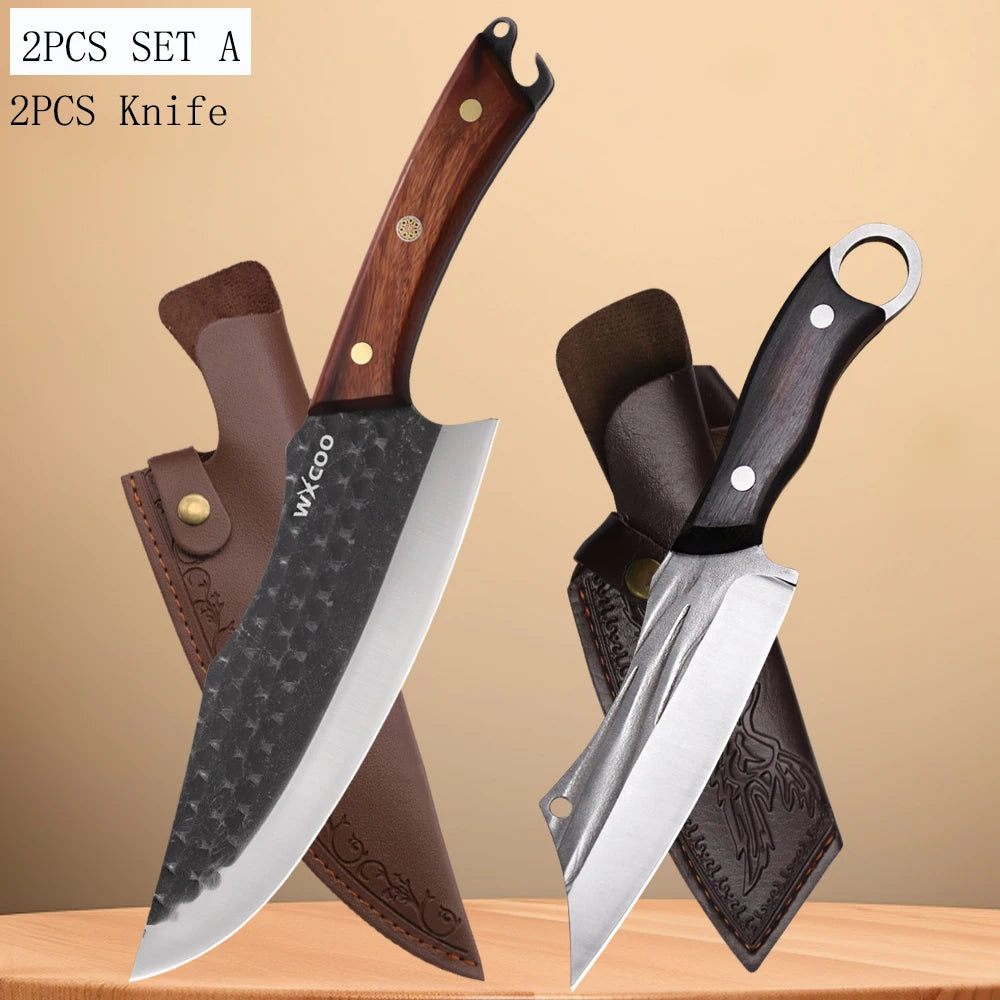 WXCOO High Carbon Forged Meat Cleaver & Chef Knife Set Kitchen Knife Set Axl 2PCS A