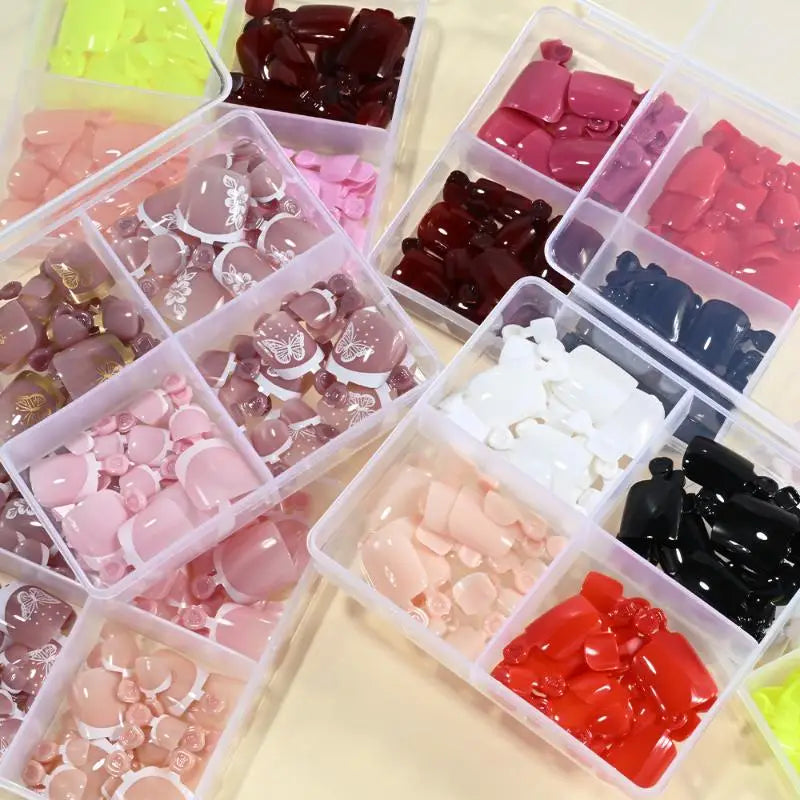 96 Pcs Short Square Press-On False Toenails – Full Cover Kit Press-On Toenails Axl