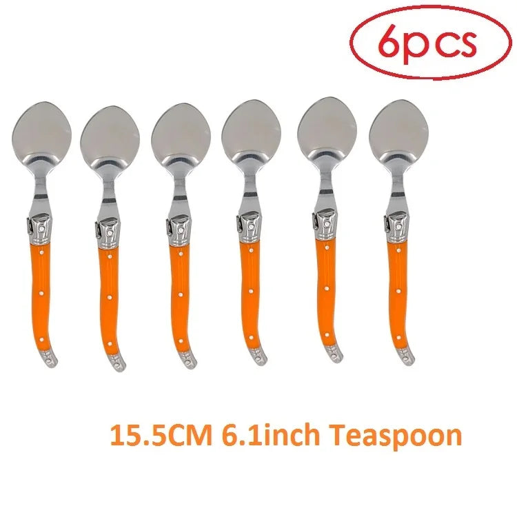 6-Piece Laguiole Stainless Steel Spoon Set – Black & Red Flatware Spoon Set Axl 6.1in orange