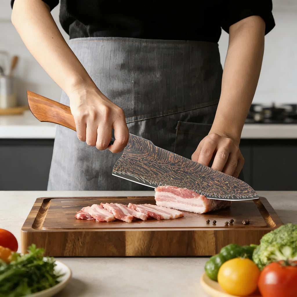 37-Layer Damascus Steel Kirisuke Chef Knife | Tricolor Copper Damascus Chef Knife Axl
