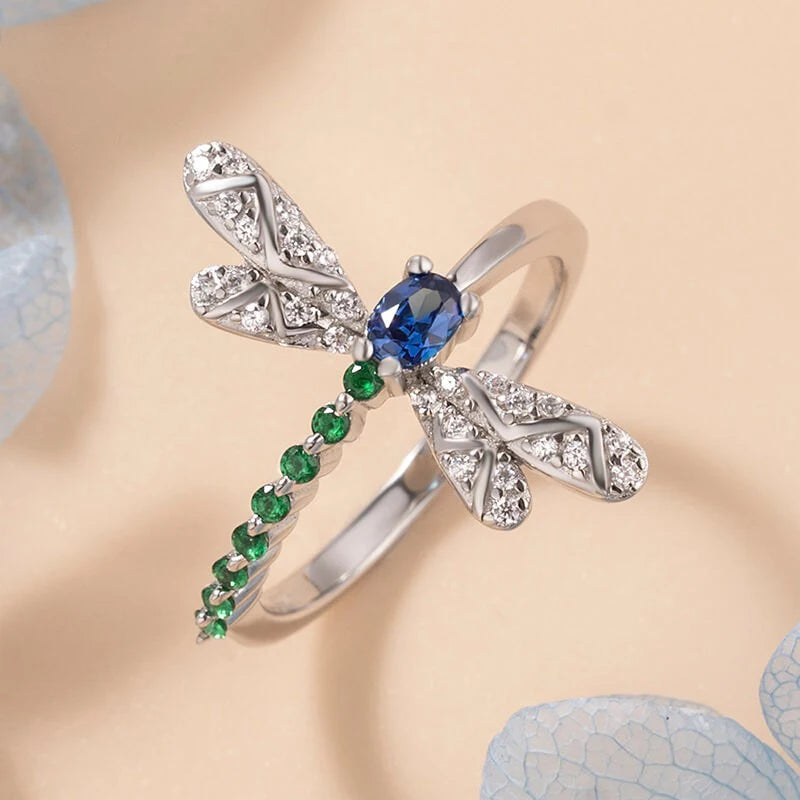 Huitan Dragonfly Ring Women – Blue Green CZ Statement Ring Fashion Statement Ring Axl T0376 10