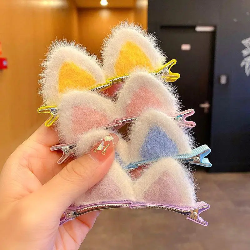 2PCS Plush Cat Ear Hair Clips – Korean Style Girls Accessory Girls Hair Clips Axl