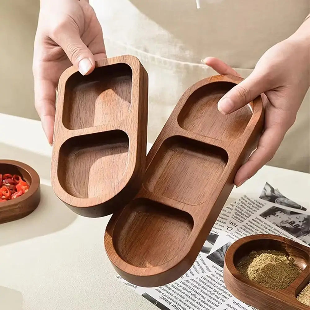 Solid Wood Serving Tray – 2/3/4 Grid Retro Seasoning Dish Wooden Serving Tray Axl