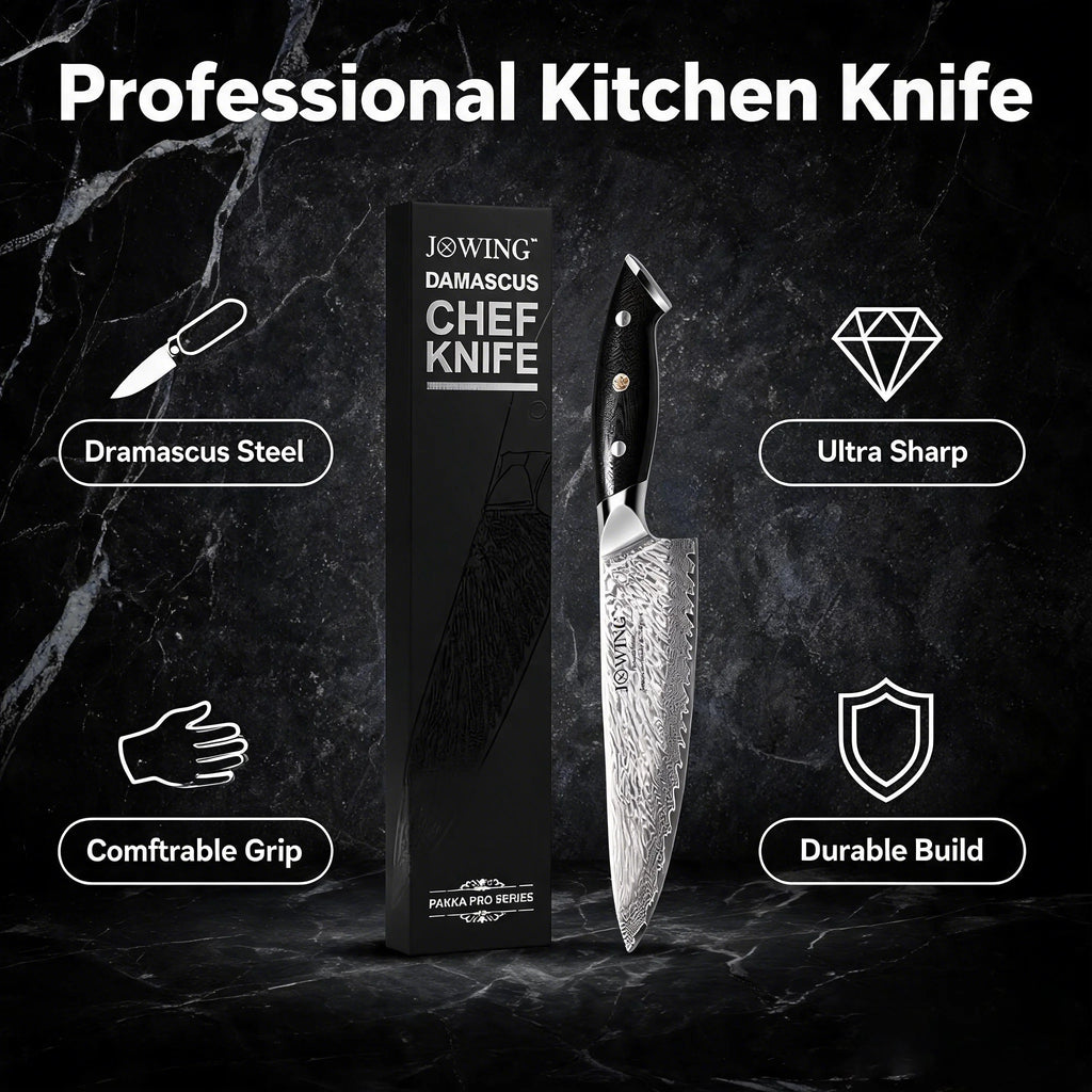 Damascus Steel Chef Knife 20cm – Wood Handle & Gift Box Damascus Chef Knife Axl
