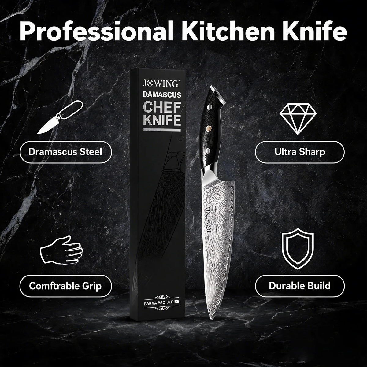 Damascus Steel Chef Knife 20cm – Wood Handle & Gift Box Damascus Chef Knife Axl