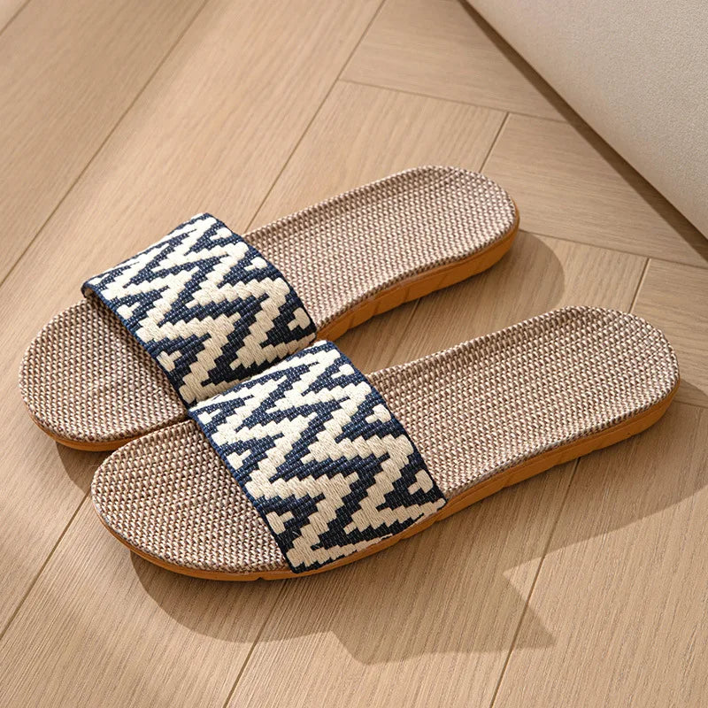 Women's Linen Indoor Slippers – Anti-Slip Thick Sole House Slides Indoor House Slippers Axl Navy Blue 44-45