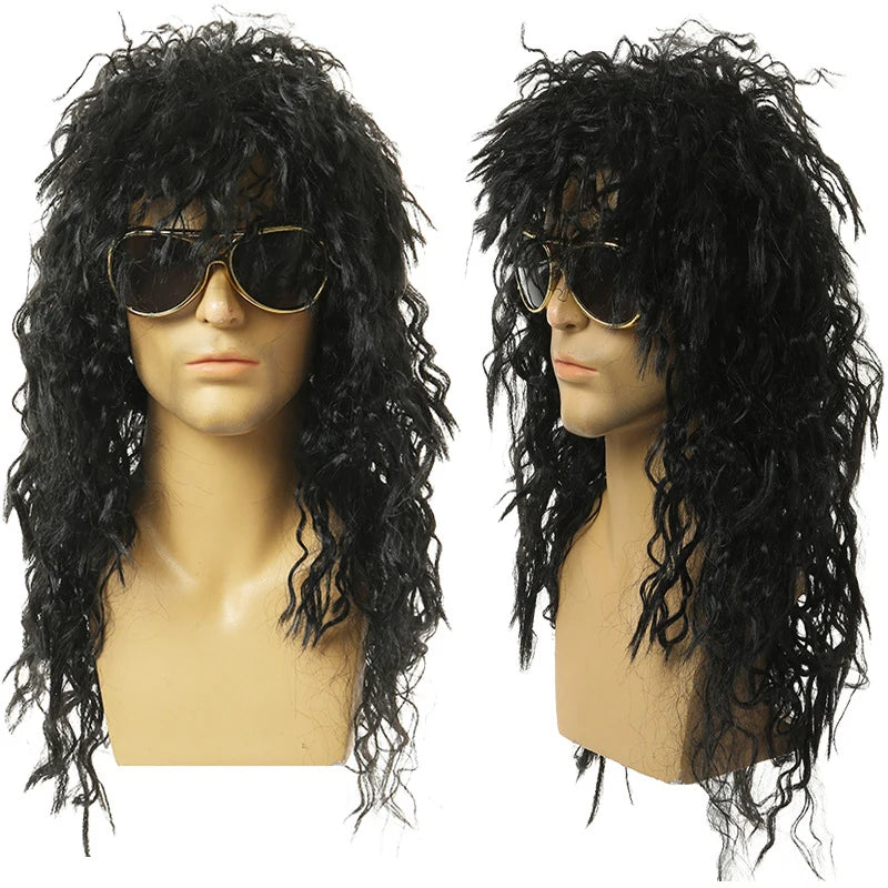 Men's Long Curly Black Wig – Fluffy Synthetic Cosplay Party Wig Costume Wig Axl