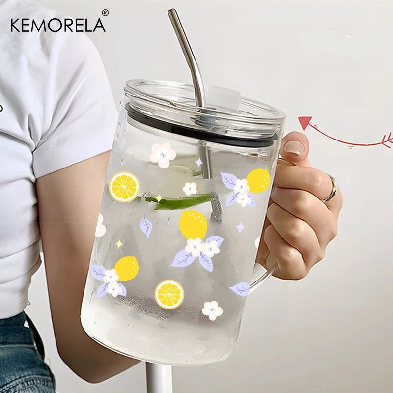 KEMORELA 1000ml Bow-Knot Glass Cup with Lid & Straw | Borosilicate Glass Tumbler Axl