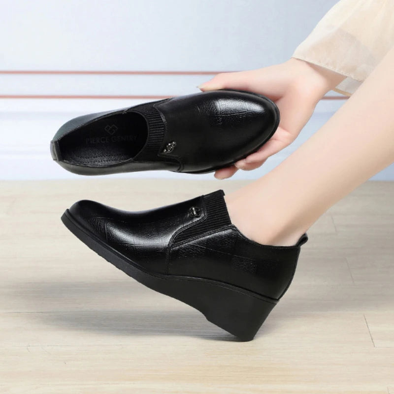 Women's Wedge Heel Slip-On Loafers – Soft Sole Casual Pumps Wedge Heel Loafers Axl